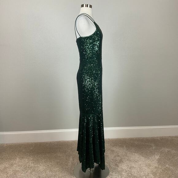 Green Sequined One Shoulder High Low Midi Sheath Cocktail Dress Size 8 by AQUA - Picture 3 of 13